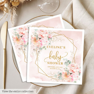 Het is een meisje zacht roze gouden pioenen baby s servet