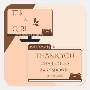 Het is een meisje! Zachte beer computerscherm baby Vierkante Sticker