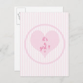 HET IS EEN MEISJE - Zachte roze en witte strepen Aankondigingskaart (Voorkant / Achterkant)