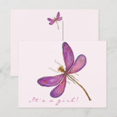 Het is een meisje! Zoete Paarse libel Aankondigingskaart (Voorkant / Achterkant)
