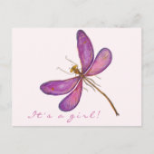 Het is een meisje! Zoete Paarse libel Aankondigingskaart (Voorkant)