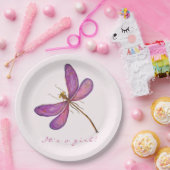 Het is een meisje! Zoete Paarse libel Papieren Bordje (Feest)