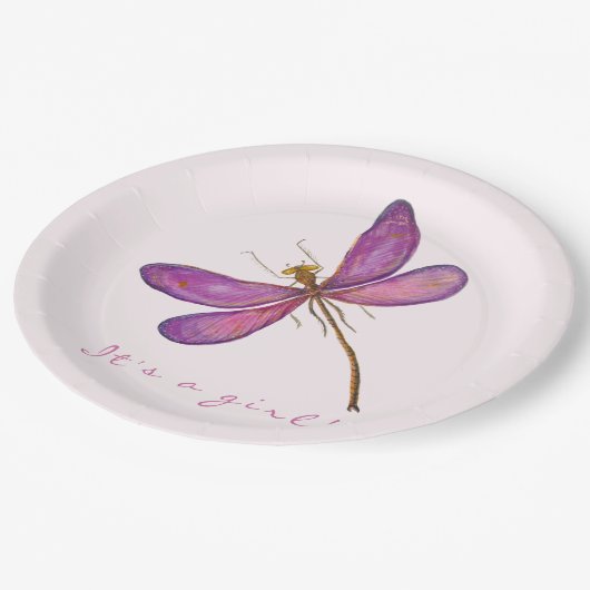 Het is een meisje! Zoete Paarse libel Papieren Bordje (Gekanteld)