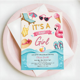 Het Is Een Meisje Zomer Zwembad Baby Shower Feestj Kaart