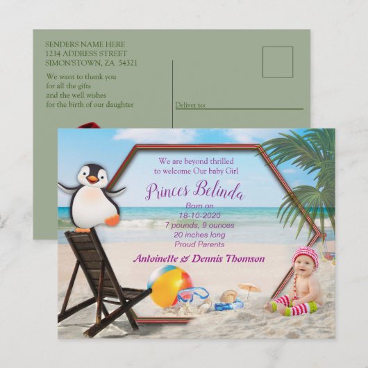 Het is een meisje - zomerkerst Baby Briefkaart (Voorkant / Achterkant)