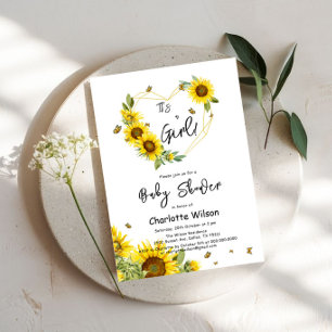 Het is een meisje! Zonnebloemen & Vlinders Baby Sh Kaart
