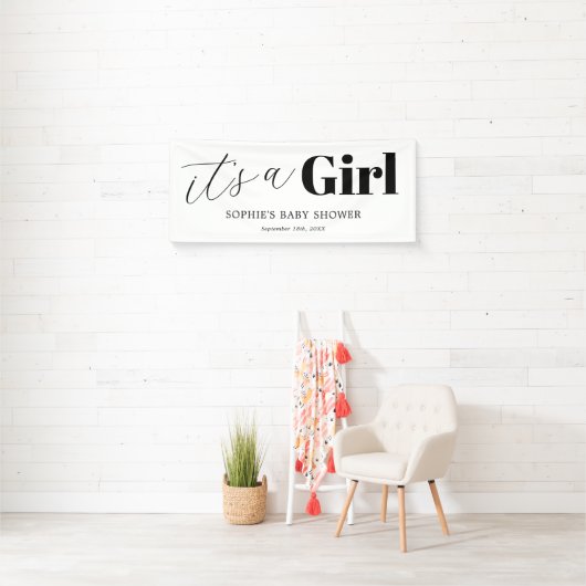 Het is een meisje zwart wit Baby shower Spandoek (Insitu)
