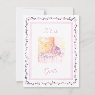 Het is een meisjesaankondiging notitiekaartje