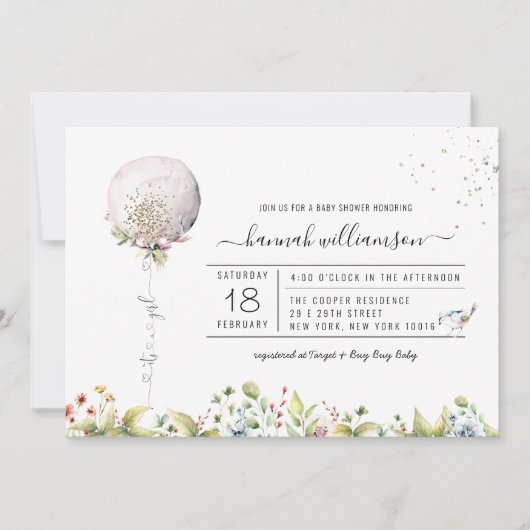 Het is een meisjesballon | uitnodiging tot baby sh (Voorkant)