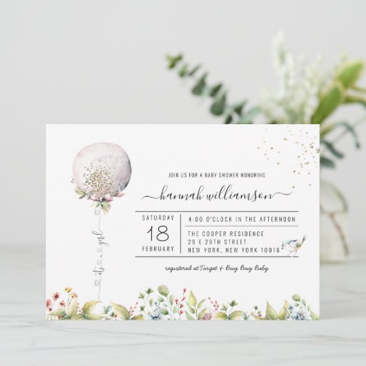 Het is een meisjesballon | uitnodiging tot baby sh (Staand voorkant)