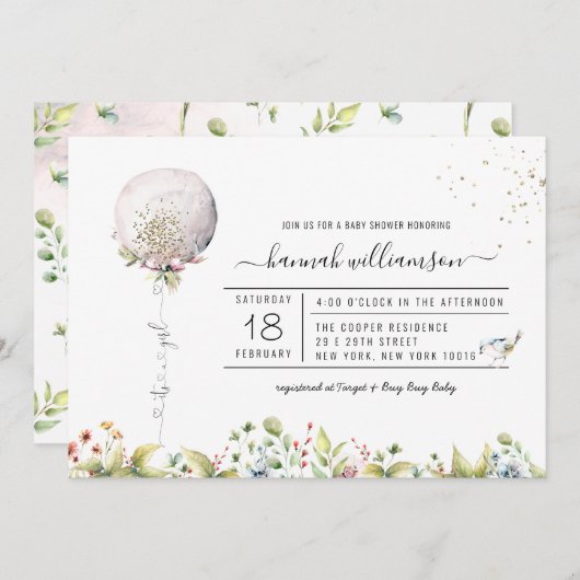 Het is een meisjesballon | uitnodiging tot baby sh (Voorkant / Achterkant)