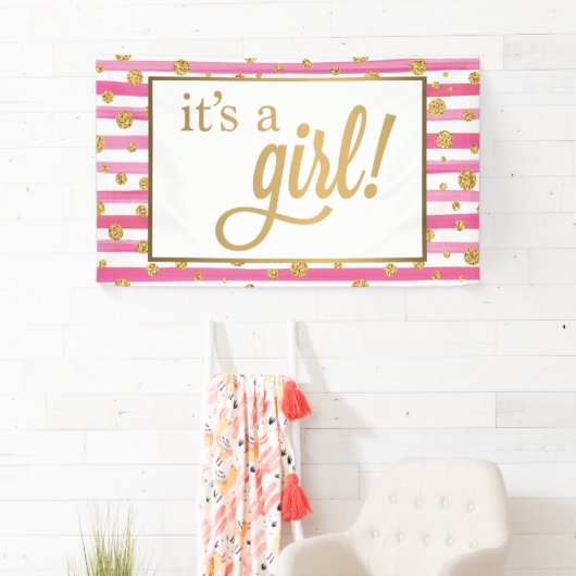 Het is een meisjesbanner - Nieuwe baby - Roze en g Spandoek (Insitu)