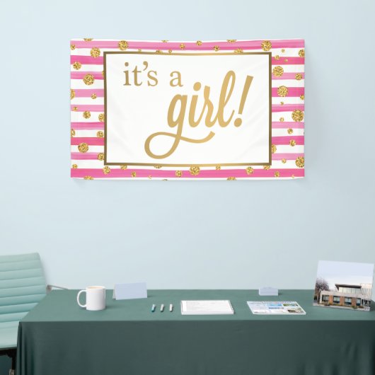 Het is een meisjesbanner - Nieuwe baby - Roze en g Spandoek (Beurs)