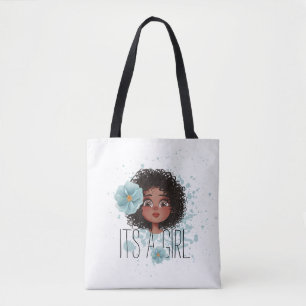 Het is een meisjesblauwe bloem, babymeisje, witte tote bag