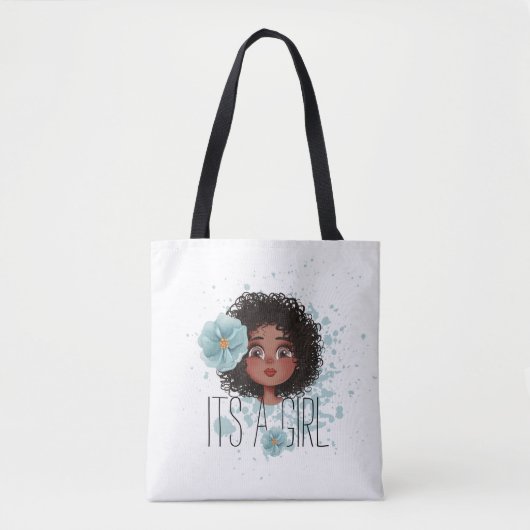 Het is een meisjesblauwe bloem, babymeisje, witte  tote bag (Voorkant)