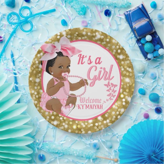 Het is een Meisjesetnisch| Roze en Gold Glitter El Papieren Bordje (Feest)