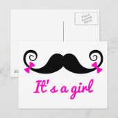 Het is een meisjesontwerp, krullende snor met roze aankondigingskaart (Voorkant / Achterkant)