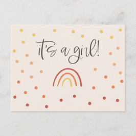 Het is een meisjesregenboogroze Baby shower uitnod Briefkaart