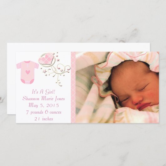 Het is een meisjesroze Argyle Cute New Baby Announ Aankondiging (Voorkant / Achterkant)