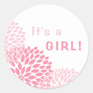 Het is een meisjessticker, roze dahlia blooms ronde sticker