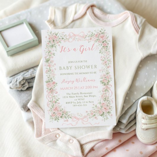 Het is een meisjestuin bloemboog roze babyshower kaart