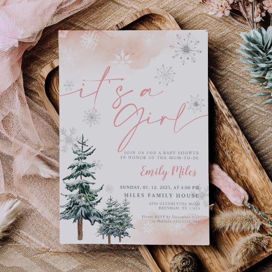 Het is een meisjesuitnodiging, Winter baby shower Kaart