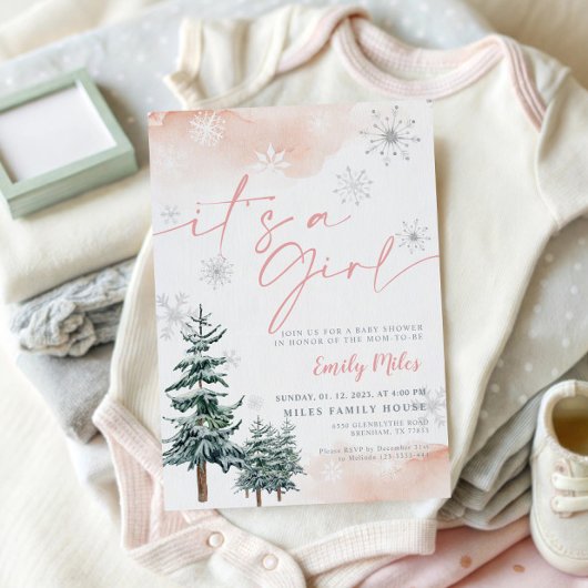 Het is een meisjesuitnodiging, Winter baby shower Kaart