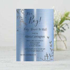 Het is een metallisch Baby shower van een jongen p Kaart