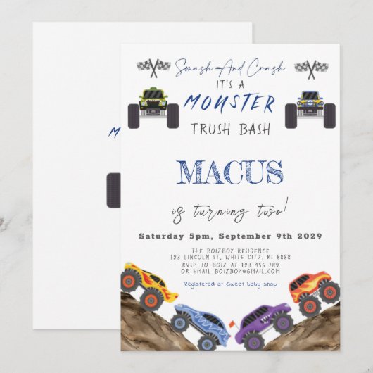 Het is een MONSTER Truck Bash verjaardagsfeestje Kaart (Voorkant / Achterkant)