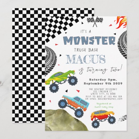 Het is een MONSTER Truck Bash verjaardagsfeestje Kaart (Voorkant / Achterkant)
