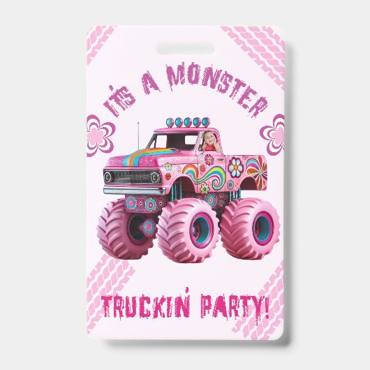 Het is een Monster Truck-feestje met eigen foto  Badge (Voorzijde)