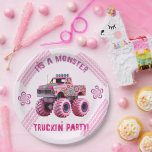 Het is een Monster Truckin' Party Custom Photo Papieren Bordje