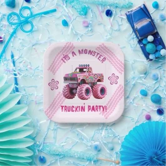 Het is een Monster Truckin' Party Custom Photo Papieren Bordje (Feest)