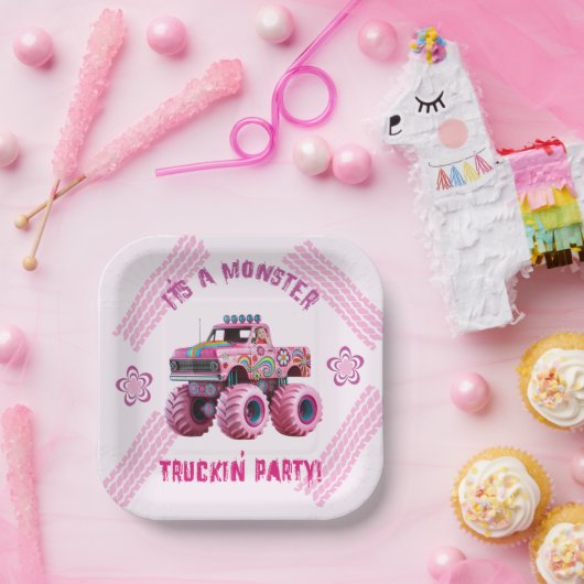 Het is een Monster Truckin' Party Custom Photo Papieren Bordje (Feest)
