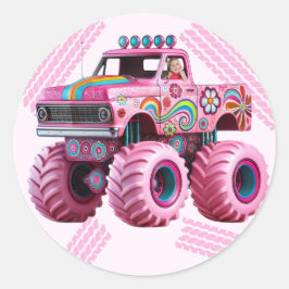 Het is een Monster Truckin' Party Custom Photo Ronde Sticker