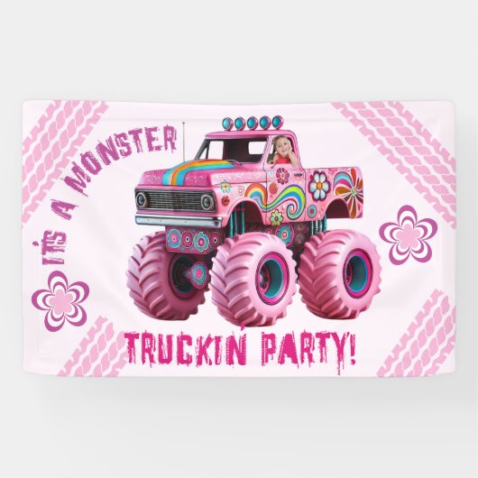 Het is een Monster Truckin' Party Custom Photo Spandoek (Horizontaal)