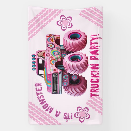 Het is een Monster Truckin' Party Custom Photo Spandoek (Verticaal)