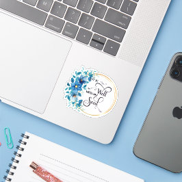 Het is een mooie blauwe en gouden bloemrijke lijst sticker