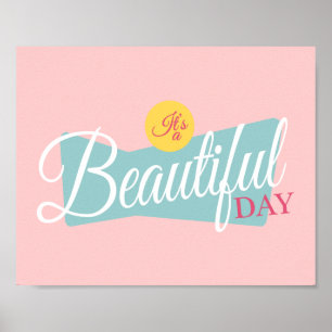 Het is een mooie dag Roze en Teal Vintage Poster