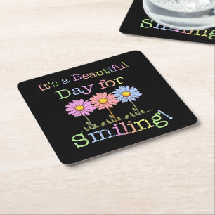 Het is een mooie dag voor Smiling Graphic - Square Kartonnen Onderzetters