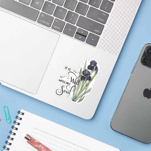 Het is een mooie paarse iris sticker (Laptop met iPhone)