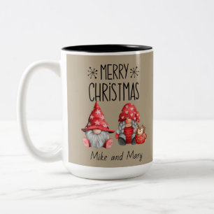 Het is een Mr en Mrs Gnome Kerstmis. Tweekleurige Koffiemok