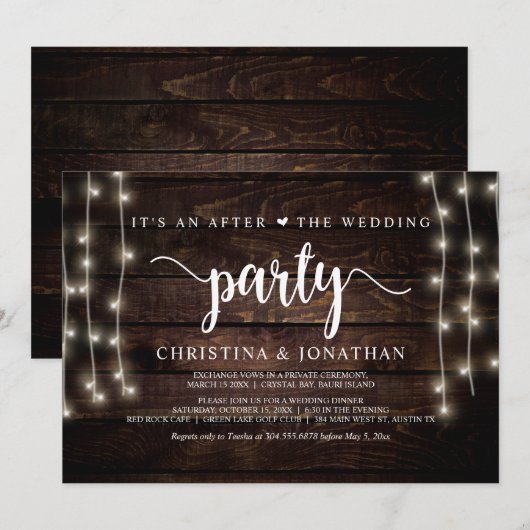 Het is een na de Trouwfeest, Rustieke Elopement Kaart (Voorkant / Achterkant)