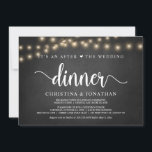 Het is een na het bruiloft diner, Elopement Invita Kaart<br><div class="desc">Het is een na het huwelijksdiner,  Wedding Elopement Announcement / Uitnodigingskaart,  in Rustic boerderij chalkboard,  String Lights design. Dit is perfect voor je trouwreceptie en feest na de bruiloft. Voeg je gegevens toe in het overeenkomende lettertype/lettertype. #TeeshaDerrick</div>