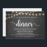 Het is een na het bruiloft diner, Elopement Invita Kaart<br><div class="desc">Het is een na het huwelijksdiner,  Wedding Elopement Announcement / Uitnodigingskaart,  in Rustic boerderij chalkboard,  String Lights design. Dit is perfect voor je trouwreceptie en feest na de bruiloft. Voeg je gegevens toe in het overeenkomende lettertype/lettertype. #TeeshaDerrick</div>