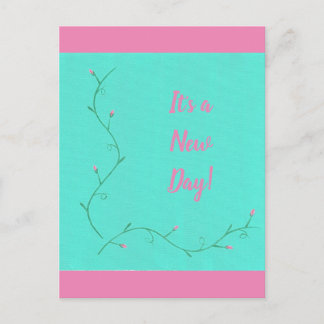 Het is een New Day Pink Flower Buds Vine op Green Briefkaart