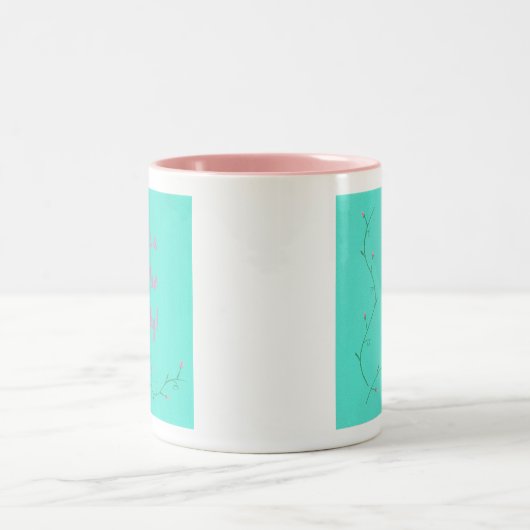 Het is een nieuwe dag roze bloemknoppen bevestigin tweekleurige koffiemok (Center)