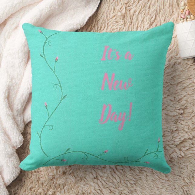 Het is een nieuwe dag, Roze Bloemknoppen op maat k Kussen (Deken)