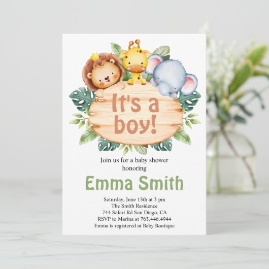 Het is een Oerwoud Safari Dieren Baby shower Uitno Kaart (Staand voorkant)