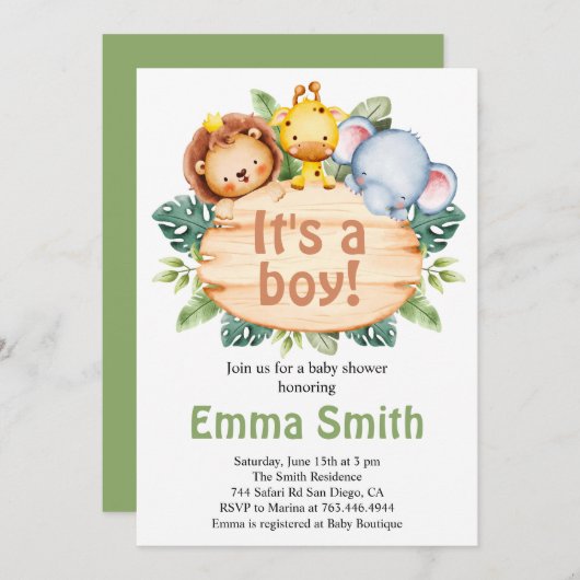 Het is een Oerwoud Safari Dieren Baby shower Uitno Kaart (Voorkant / Achterkant)